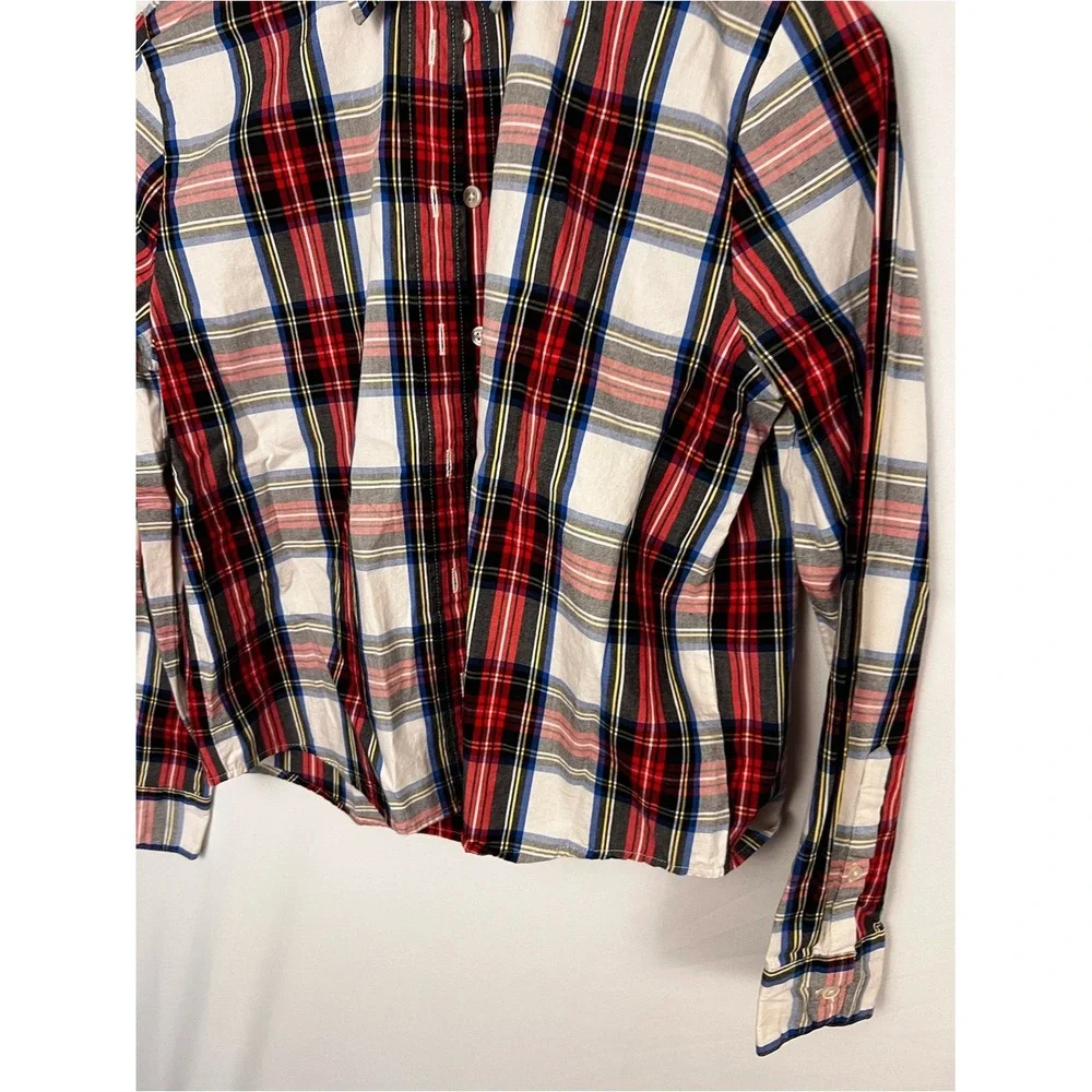 J. Crew Women's Red & White‎ Plaid Tartan model Button Down Shirt XS